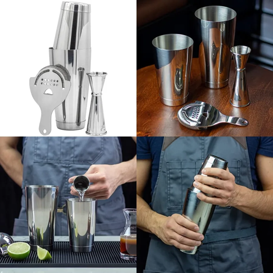 Professional Cocktail Shaker Set Bartending Kit: Weighted Boston Shaker Tins, Hawthorne Strainer and Japanese Jigger
Professional Cocktail Shaker Set Bartending Kit: Weighted Boston Shaker Tins, Hawthorne Strainer and Japanese Jigger