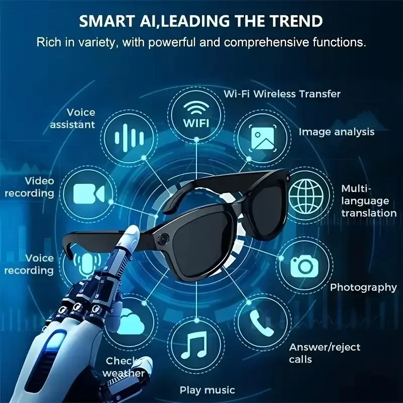 New AI Smart Glasses with 8MP HD Camera Sunglasses Photo Video Recorder Dual Microphone Waterproof Anti-Blue Light
New AI Smart Glasses with 8MP HD Camera Sunglasses Photo Video Recorder Dual Microphone Waterproof Anti-Blue Light