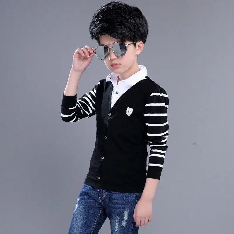 Spring and Autumn Boys' Striped Long Sleeve T-shirt Handsome Children's Hoodie Collar Bottom Top Fake Two Piece
Spring and Autumn Boys' Striped Long Sleeve T-shirt Handsome Children's Hoodie Collar Bottom Top Fake Two Piece