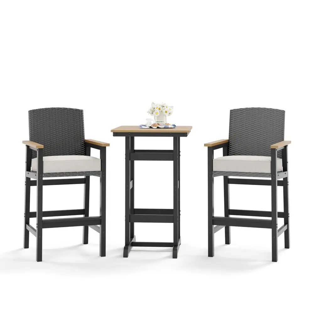 HOUSE HDPE Outdoor Bar Set of 3, 2 Bar Stools with Wicker Backrest and Comfy Thick Cushion, 42 All Weather Outdoor Bar Table wi
HOUSE HDPE Outdoor Bar Set of 3, 2 Bar Stools with Wicker Backrest and Comfy Thick Cushion, 42 All Weather Outdoor Bar Table wi