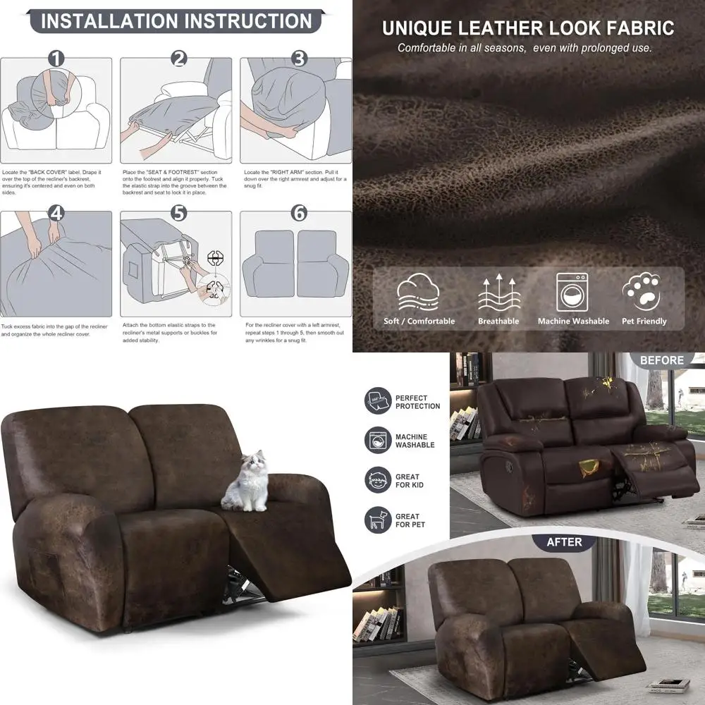 6-Piece Stretch Sofa Cover Set for Dual Recliners, Pet-Friendly, Washable Couch Protector (2 Seater, Brown)
6-Piece Stretch Sofa Cover Set for Dual Recliners, Pet-Friendly, Washable Couch Protector (2 Seater, Brown)
