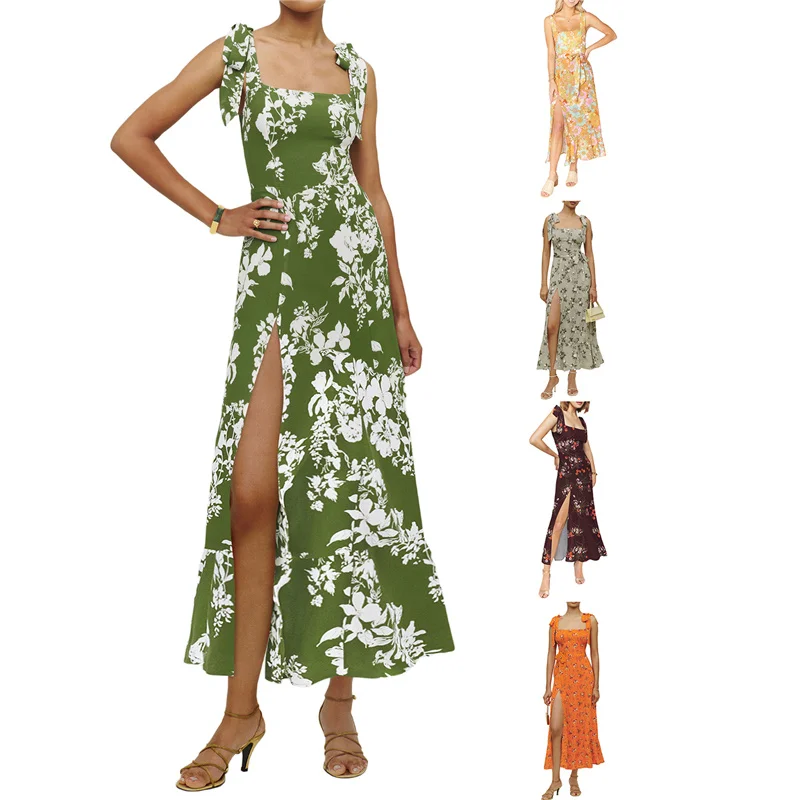 Women's High Split Long Dress, Sleeveless Bow Tie Strap Floral Print Slim Fit Beach Dress
Women's High Split Long Dress, Sleeveless Bow Tie Strap Floral Print Slim Fit Beach Dress