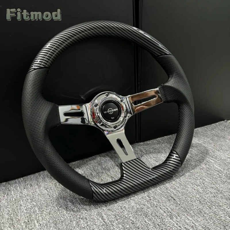 JDM 14-inch 350MM classic D-shaped deep carbon fiber wrap wheel, chrome-plated spokes universal retro sports racing steering whe
JDM 14-inch 350MM classic D-shaped deep carbon fiber wrap wheel, chrome-plated spokes universal retro sports racing steering whe