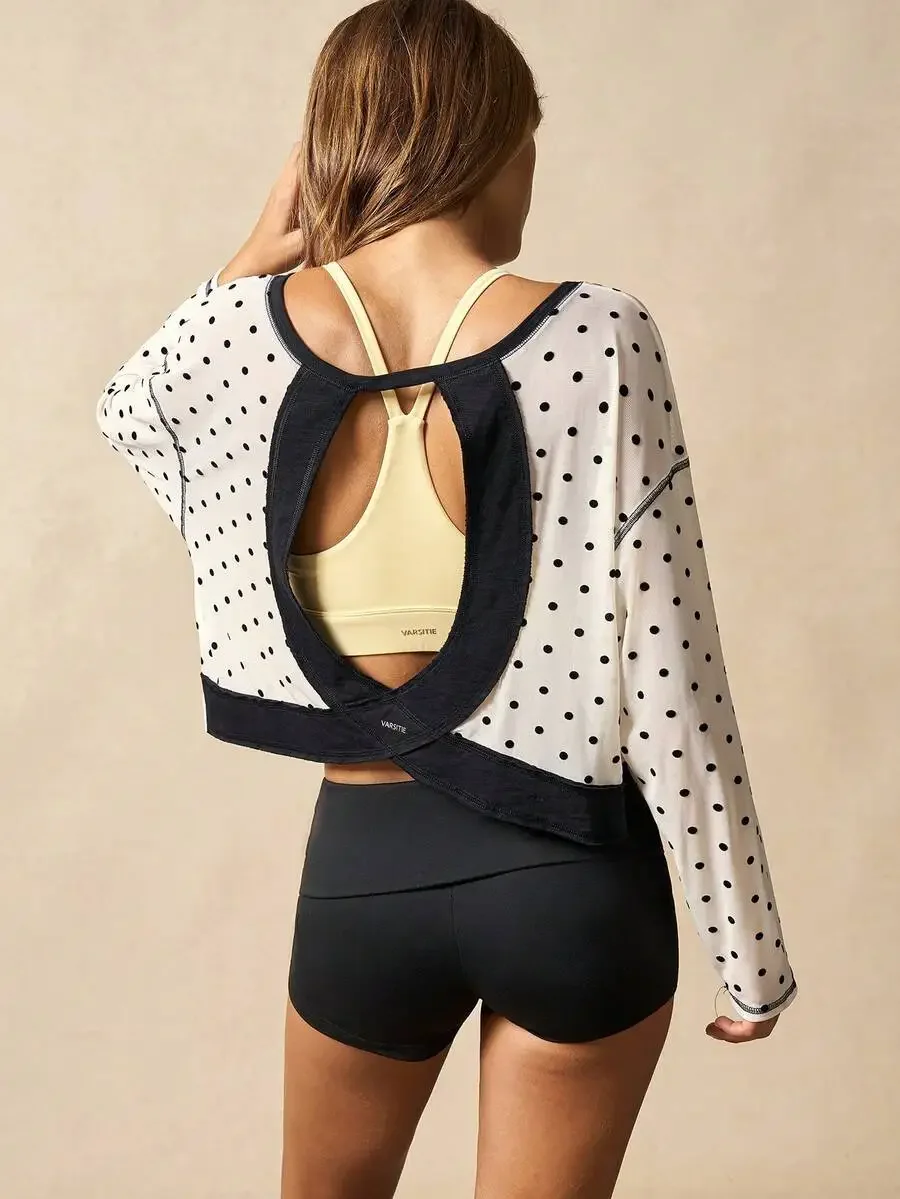 Polka Dot Mesh Long Sleeve Backless Workout Top For Women Loose Fit Sporty Casual
Polka Dot Mesh Long Sleeve Backless Workout Top For Women Loose Fit Sporty Casual