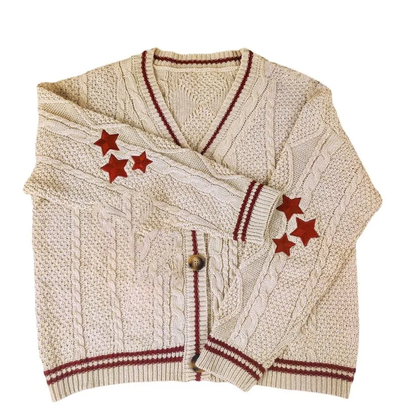 Knitted Printed Cardigan Sweater, Chic Vintage Preppy Long-sleeved Jacket, Autumn V-neck Aesthetic Single-breasted Sweater
Knitted Printed Cardigan Sweater, Chic Vintage Preppy Long-sleeved Jacket, Autumn V-neck Aesthetic Single-breasted Sweater