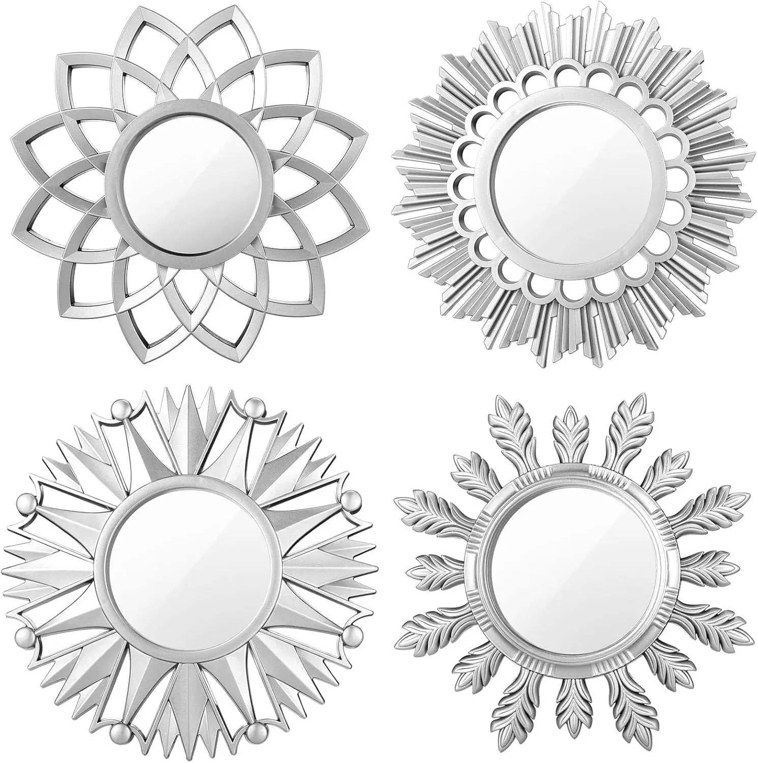 Set of 4 Gold Flower Mirrors for Wall Decor - Small Circle Mirrors, Hanging Art for Living Room, Bedroom, Bathroom, Boho Style
Set of 4 Gold Flower Mirrors for Wall Decor - Small Circle Mirrors, Hanging Art for Living Room, Bedroom, Bathroom, Boho Style