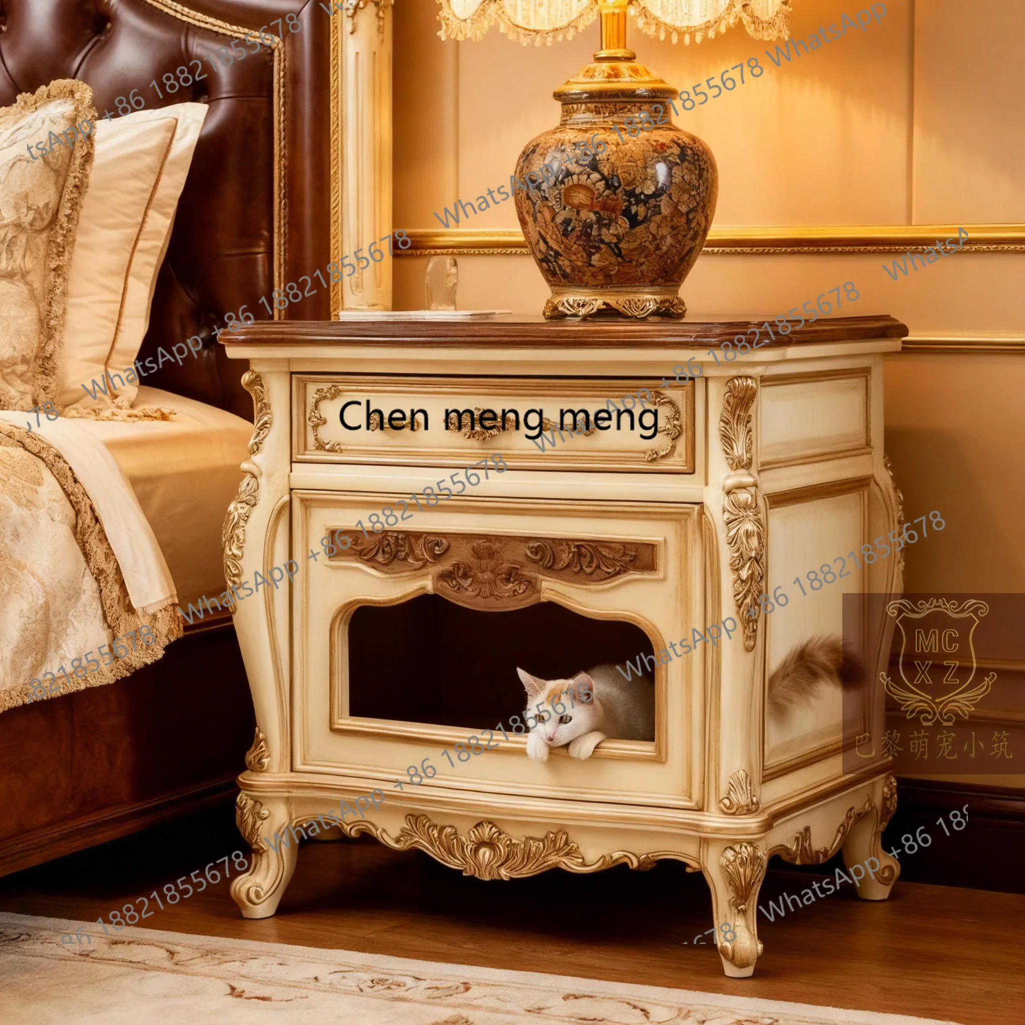 French pet furniture solid wood bedside table villa bed luxury dog house cat nest
French pet furniture solid wood bedside table villa bed luxury dog house cat nest