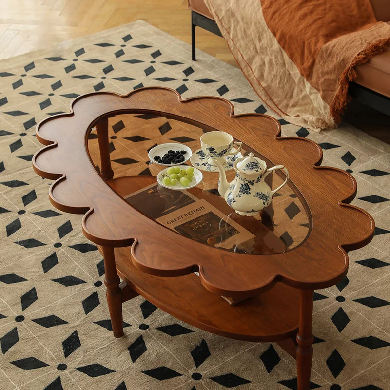 Retro small apartment long coffee table double-layer solid wood oval lace coffee table
Retro small apartment long coffee table double-layer solid wood oval lace coffee table