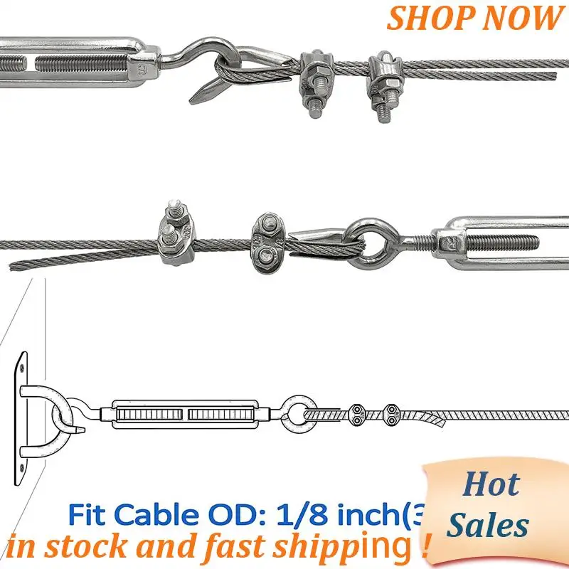 ABVB-4-Pcs Turnbuckle/Tension(Eye&Hook, M6) 16-Pcs 1/8 Inch Wire Rope Cable Clip/Clamp(M3), 8-Pcs Thimble(M3) Kit
ABVB-4-Pcs Turnbuckle/Tension(Eye&Hook, M6) 16-Pcs 1/8 Inch Wire Rope Cable Clip/Clamp(M3), 8-Pcs Thimble(M3) Kit