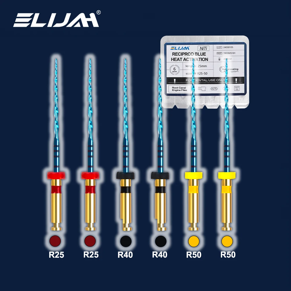 ELIJAH 6Pcs/Box 21/25/31mm Dental Reciprocating Blue Endodontic Files R25/40/50 Only One Engine Use Niti Rotary Root Canal File
ELIJAH 6Pcs/Box 21/25/31mm Dental Reciprocating Blue Endodontic Files R25/40/50 Only One Engine Use Niti Rotary Root Canal File