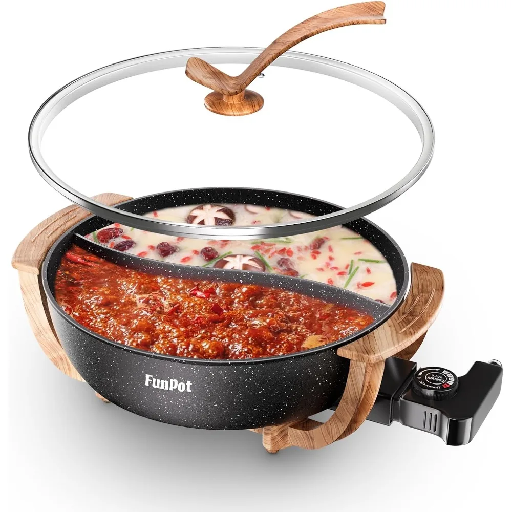 Multi-Temp Electric Hot Pot with Dual Dividers, 1100W Fast Heat & Auto Safety Shut-Off, 6L Family-Size Non-Stick Pot for
Multi-Temp Electric Hot Pot with Dual Dividers, 1100W Fast Heat & Auto Safety Shut-Off, 6L Family-Size Non-Stick Pot for