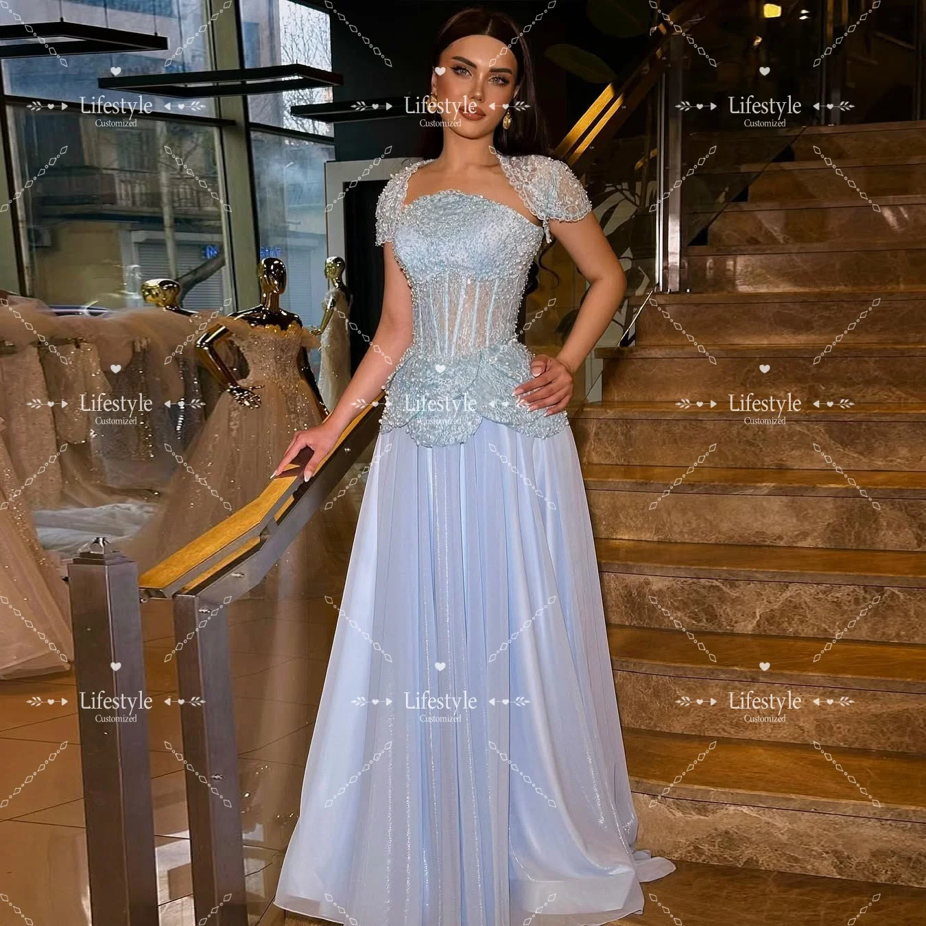 Customized Shiny Sweet Beads Lace Evening Dress Short Sleeves Draped A-Line Party Dresses For Formal Occasion Prom Dress
Customized Shiny Sweet Beads Lace Evening Dress Short Sleeves Draped A-Line Party Dresses For Formal Occasion Prom Dress