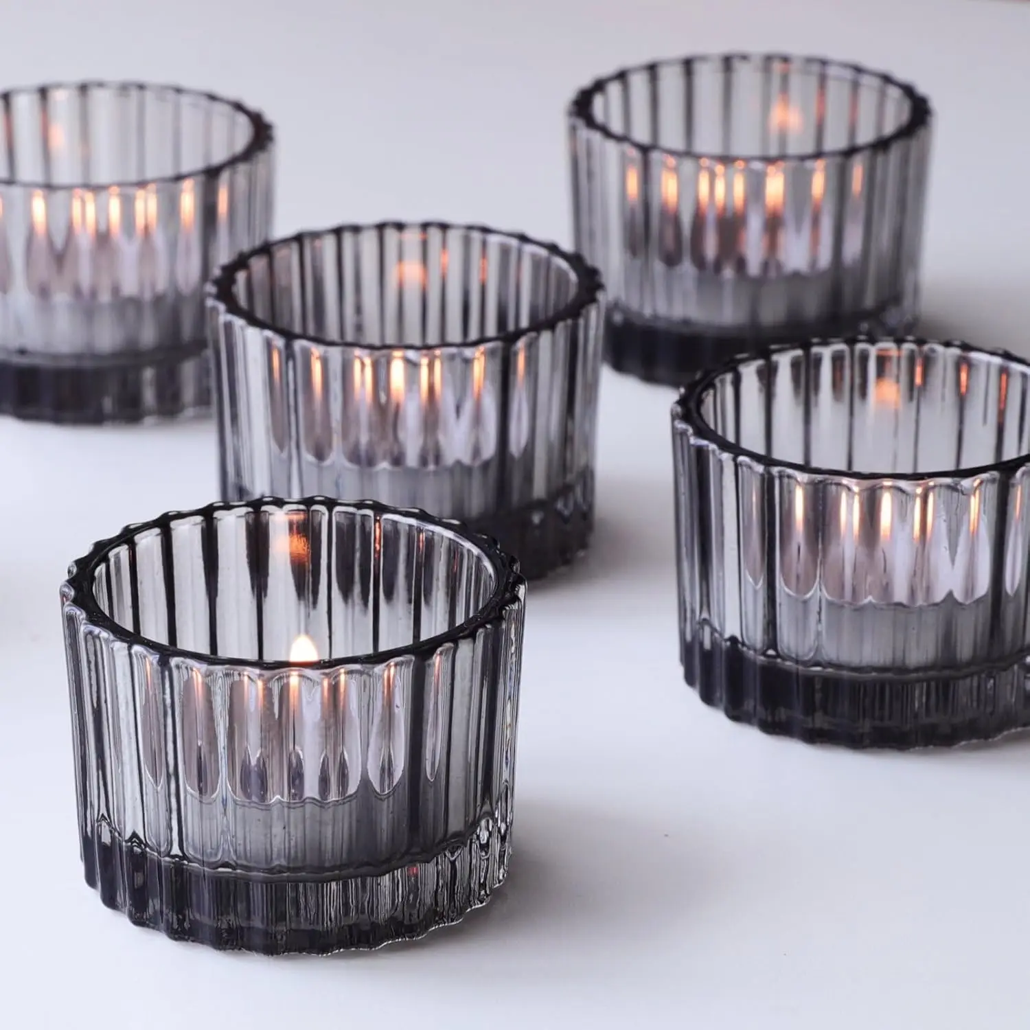 12-Pack Grey Ribbed Glass Tealight Candle Holders for Modern Home Decor
12-Pack Grey Ribbed Glass Tealight Candle Holders for Modern Home Decor