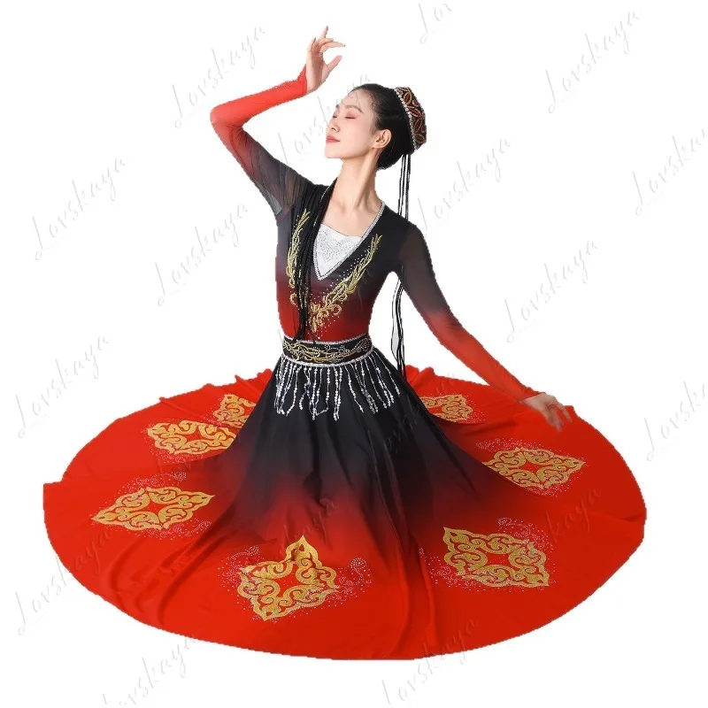 Танцевальные костюмы для уйгурских людей из Синьцзяна — костюмы для выступлений в этническом стиле с широкой плиссированной юбкой
Танцевальные костюмы для уйгурских людей из Синьцзяна — костюмы для выступлений в этническом стиле с широкой плиссированной юбкой