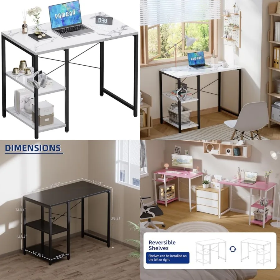 32 Inch Small Computer Desk with Shelves, Home Office Desk with Headphone Hook for Bedroom, Study Writing PC Table for Small Sp
32 Inch Small Computer Desk with Shelves, Home Office Desk with Headphone Hook for Bedroom, Study Writing PC Table for Small Sp