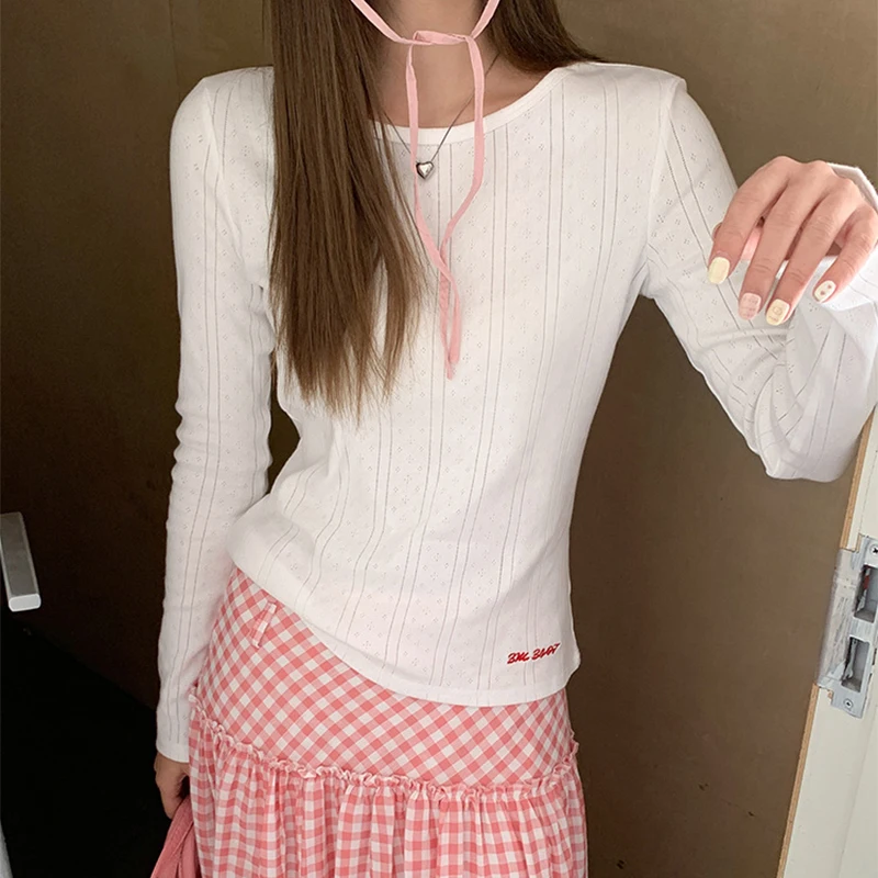 Korean Chic Embroidery Women Long Sleeve Tees 2026 Summer Skinny Slim Round Neck T-Shirts Classic Versatile White Bottom Tops
Korean Chic Embroidery Women Long Sleeve Tees 2026 Summer Skinny Slim Round Neck T-Shirts Classic Versatile White Bottom Tops