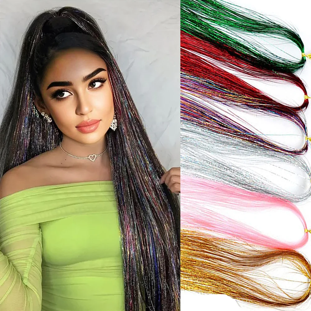 93/120cm Sparkle Synthetic Hair Extensions Tinsel Rainbow Colored Strands Girls Headwear Hairbinge Hair Laser False Decor
93/120cm Sparkle Synthetic Hair Extensions Tinsel Rainbow Colored Strands Girls Headwear Hairbinge Hair Laser False Decor