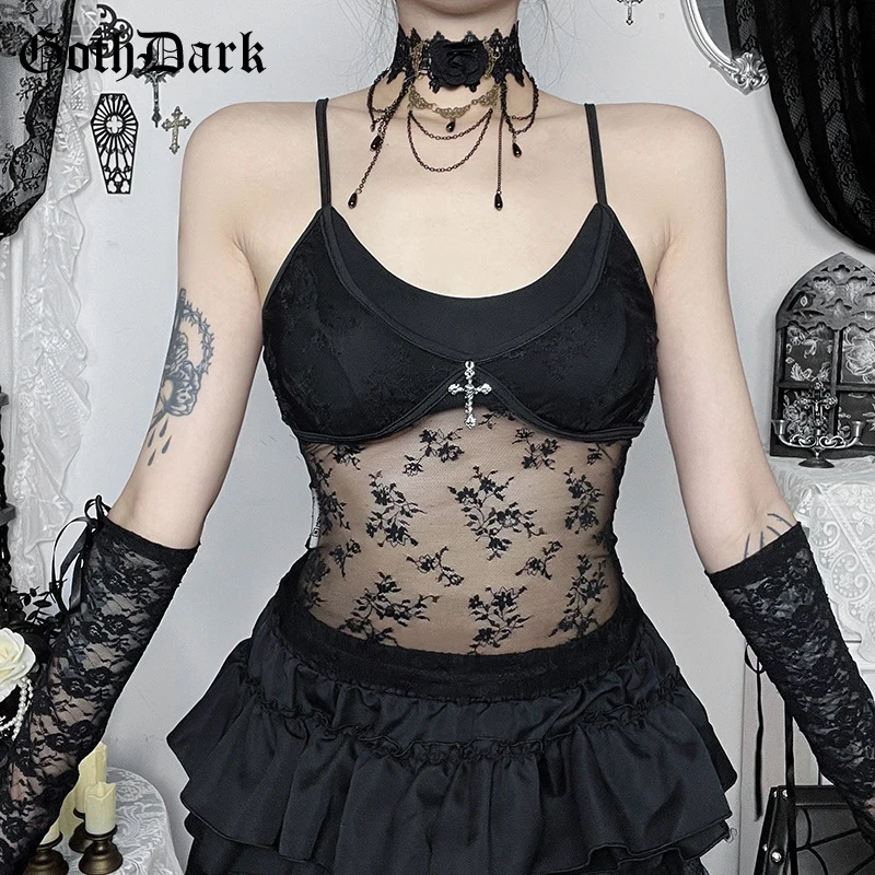 Goth Dark Fairycore Lace Patchwork Straps Bottoming Vests Hot Rave Sheer Summer Tank Top Women Teachwear Mall Gothic Slim Camis
Goth Dark Fairycore Lace Patchwork Straps Bottoming Vests Hot Rave Sheer Summer Tank Top Women Teachwear Mall Gothic Slim Camis