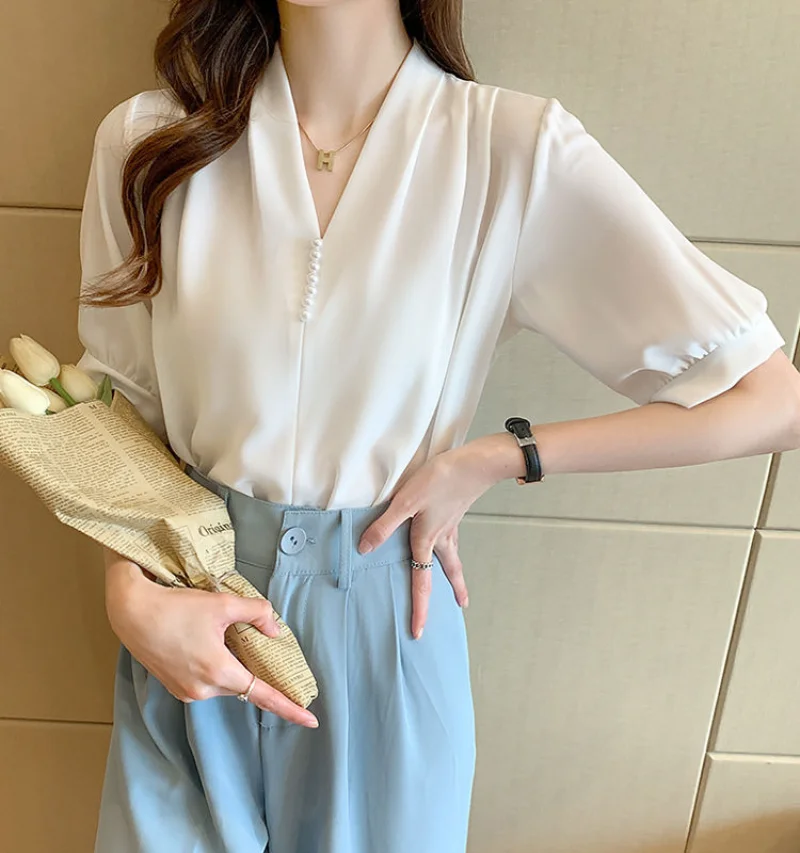 Top for Woman Wear To Work Clothing Chiffon Women's Shirts and Blouses Elegant Luxury Formal White Office Outfits V NeckSocial
Top for Woman Wear To Work Clothing Chiffon Women's Shirts and Blouses Elegant Luxury Formal White Office Outfits V NeckSocial