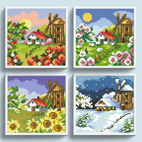 Full Embroidery Beads Printed 9CT Landscape Cross Stitch Kit Home Art Decor Bead Embroidery for Decoration/New Year Gift