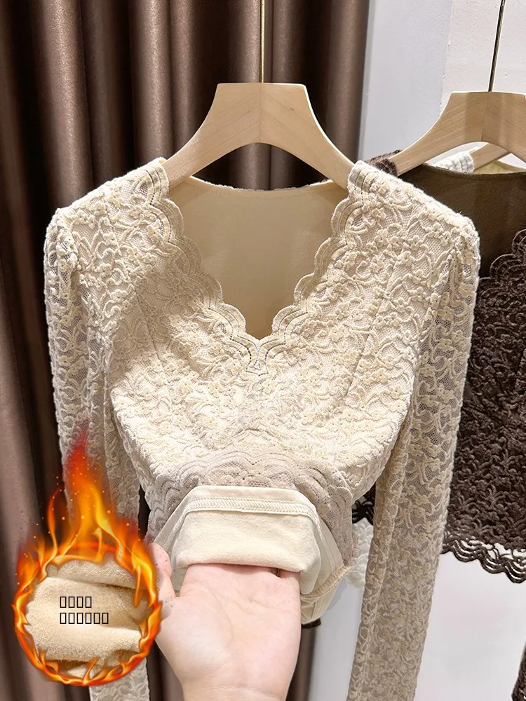 Retro American Lace Wave V-ne Fce Lined Women's Base irt Ele Inner Wear T-irt Warmth Added Top for Autumn W...
Retro American Lace Wave V-ne Fce Lined Women's Base irt Ele Inner Wear T-irt Warmth Added Top for Autumn W...