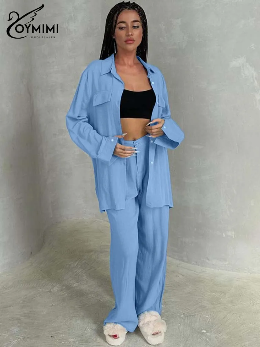 Oymimi Casual Blue Cotton Woman 2 Piece Set Outfit Fashion Long Sleeve Pockets Button Shirts And Straight Simple Trousers Sets
Oymimi Casual Blue Cotton Woman 2 Piece Set Outfit Fashion Long Sleeve Pockets Button Shirts And Straight Simple Trousers Sets
