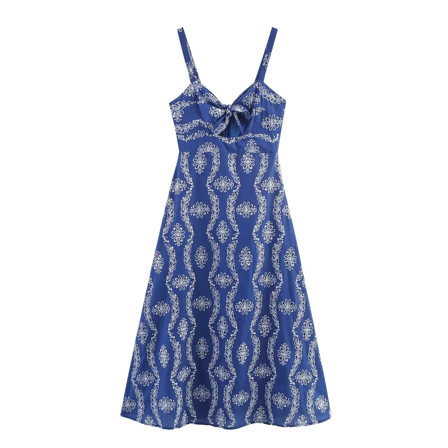 Women's new fashion knot decoration slim hollow embroidery suspended Midi dress retro sleeveless women's dress
Women's new fashion knot decoration slim hollow embroidery suspended Midi dress retro sleeveless women's dress