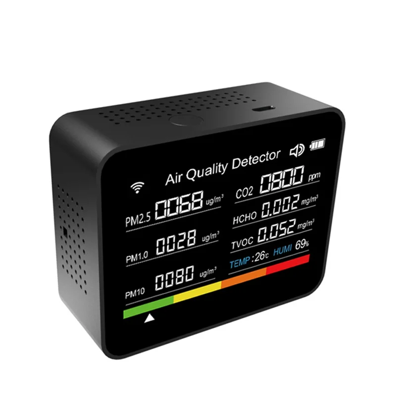 ABKN-Tuya WIFI тестер качества воздуха 13-в-1 черный CO2/TVOC/HCHO/PM2.5/PM1.0/PM10/температура/влажность/дата/будильник/секундомер CO2 Met
ABKN-Tuya WIFI тестер качества воздуха 13-в-1 черный CO2/TVOC/HCHO/PM2.5/PM1.0/PM10/температура/влажность/дата/будильник/секундомер CO2 Met