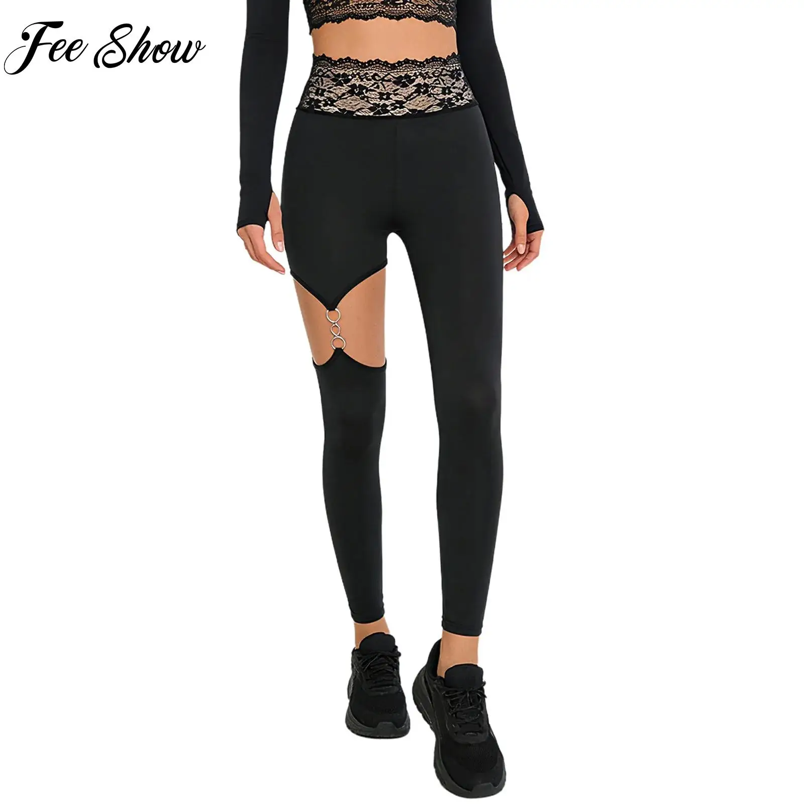 Women Cycling Sports Pants Lace Waistband Yoga Leggings Music Festival Bottom Cutout O-ring Skinny Pants for Gym Fitness Workout
Women Cycling Sports Pants Lace Waistband Yoga Leggings Music Festival Bottom Cutout O-ring Skinny Pants for Gym Fitness Workout