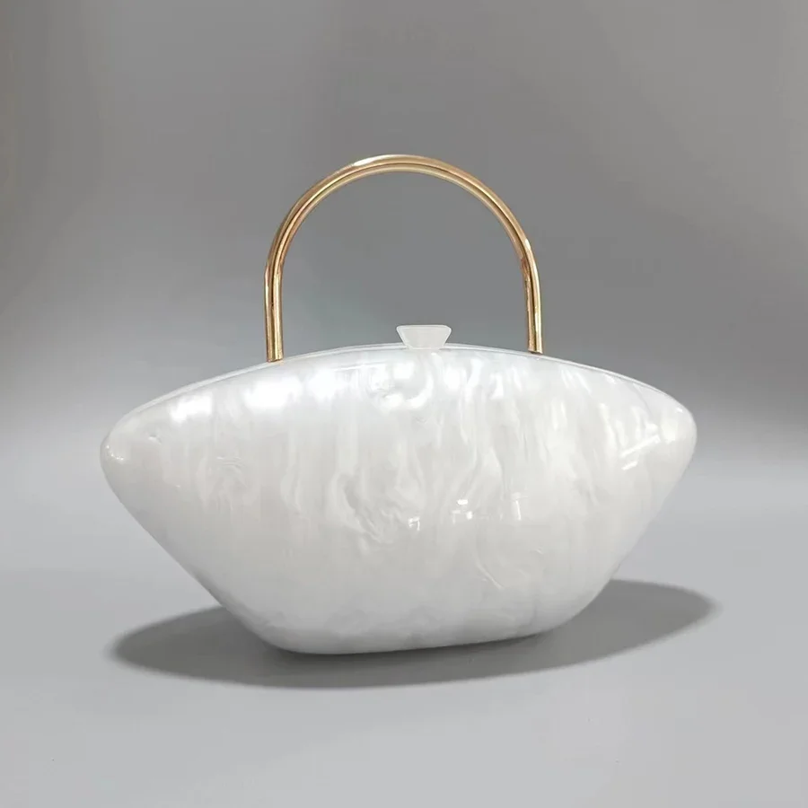 Designer Acrylic Shell Shape Clutch Bag Pearl White Women Evening Party Bag Cute Metal Handle Shoulder Crossbody Bag Small Purse
Designer Acrylic Shell Shape Clutch Bag Pearl White Women Evening Party Bag Cute Metal Handle Shoulder Crossbody Bag Small Purse