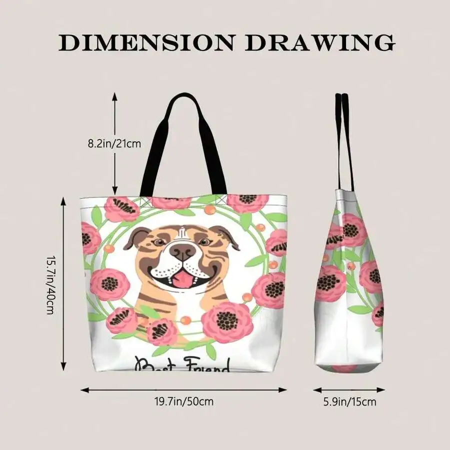 Boho Pitbull Flower Crown Best Friend Graphic Tote Bag For Dog Lovers Women Casual Shopping Bag
Boho Pitbull Flower Crown Best Friend Graphic Tote Bag For Dog Lovers Women Casual Shopping Bag