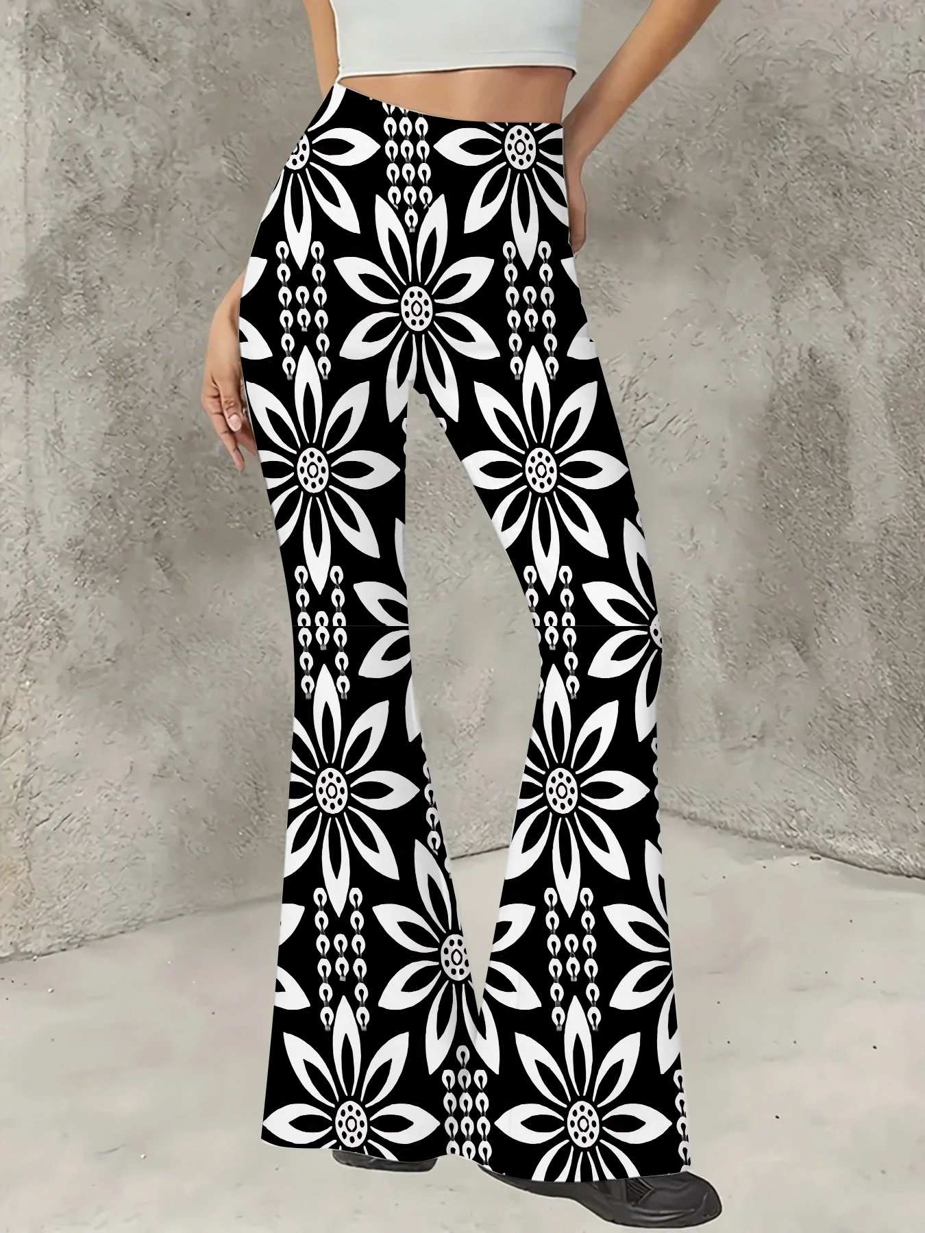 Retro Printed Flare Pants Women High Waist Polyester Knit Bell Bottom Trousers
Retro Printed Flare Pants Women High Waist Polyester Knit Bell Bottom Trousers