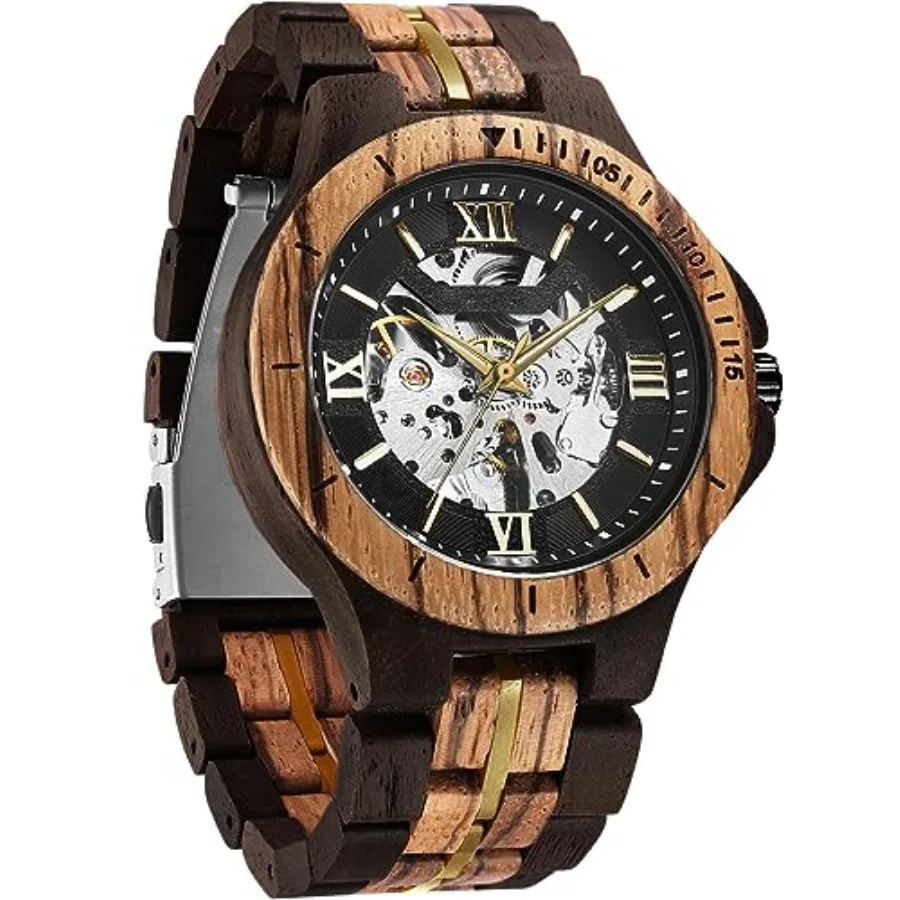 Men's Solid Wood Mechanical Skeleton Watch, Vintage Wooden Band with Hollow Dial Wristwatch, Automatic Self-Wind Men Watches
Men's Solid Wood Mechanical Skeleton Watch, Vintage Wooden Band with Hollow Dial Wristwatch, Automatic Self-Wind Men Watches