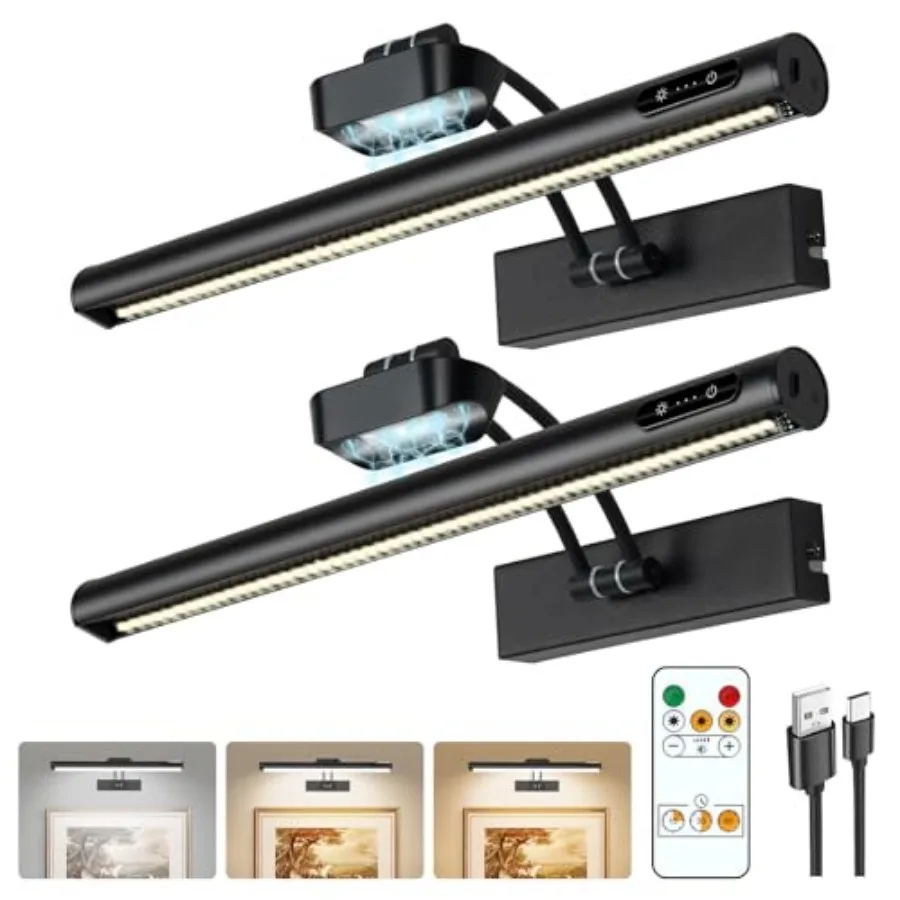 Magnetic Cordless Picture Light with Remote/Touch Control and Timer, 3CCT Dimmable, Angle Adjustable 16in Metal Wall Lights wit
Magnetic Cordless Picture Light with Remote/Touch Control and Timer, 3CCT Dimmable, Angle Adjustable 16in Metal Wall Lights wit