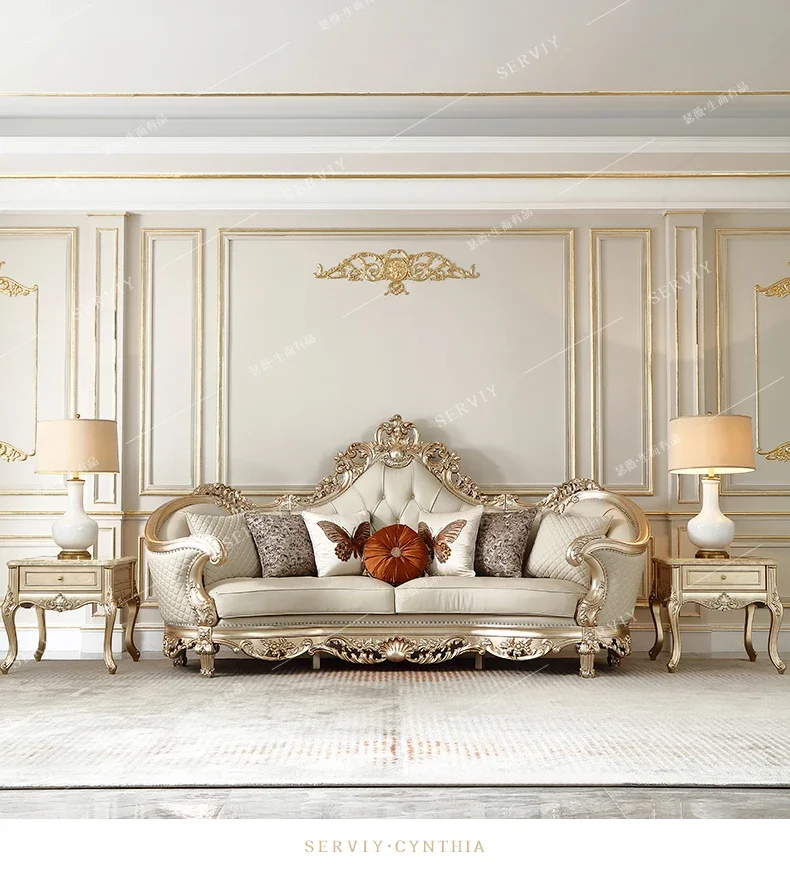 Легкий роскошный кожаный диван во французском стиле из цельного дерева, винтажная вилла в европейском стиле, большой плоский диван для гостиной
Легкий роскошный кожаный диван во французском стиле из цельного дерева, винтажная вилла в европейском стиле, большой плоский диван для гостиной