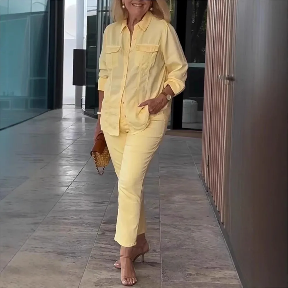 Spring Autumn New Casual Lapel Long-sleeved Shirt For Women's 2-piece Fashion Loose Pocket Pencil Pants Female Office Suit 2025
Spring Autumn New Casual Lapel Long-sleeved Shirt For Women's 2-piece Fashion Loose Pocket Pencil Pants Female Office Suit 2025