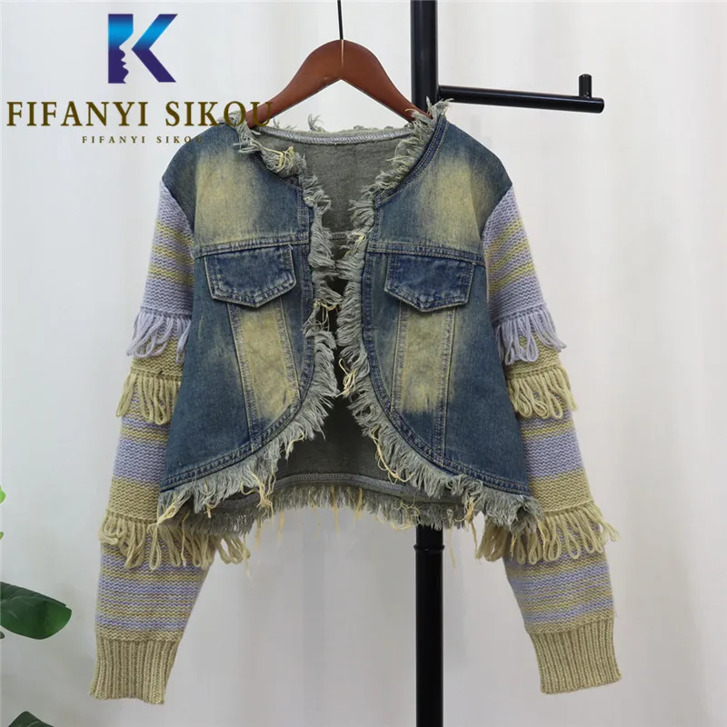 Cardigan Women Denim Spliced Sweater Jacket O-Neck Tassel Fashion Casual Autumn Winter Knitted Sweaters Short Coat Female
Cardigan Women Denim Spliced Sweater Jacket O-Neck Tassel Fashion Casual Autumn Winter Knitted Sweaters Short Coat Female