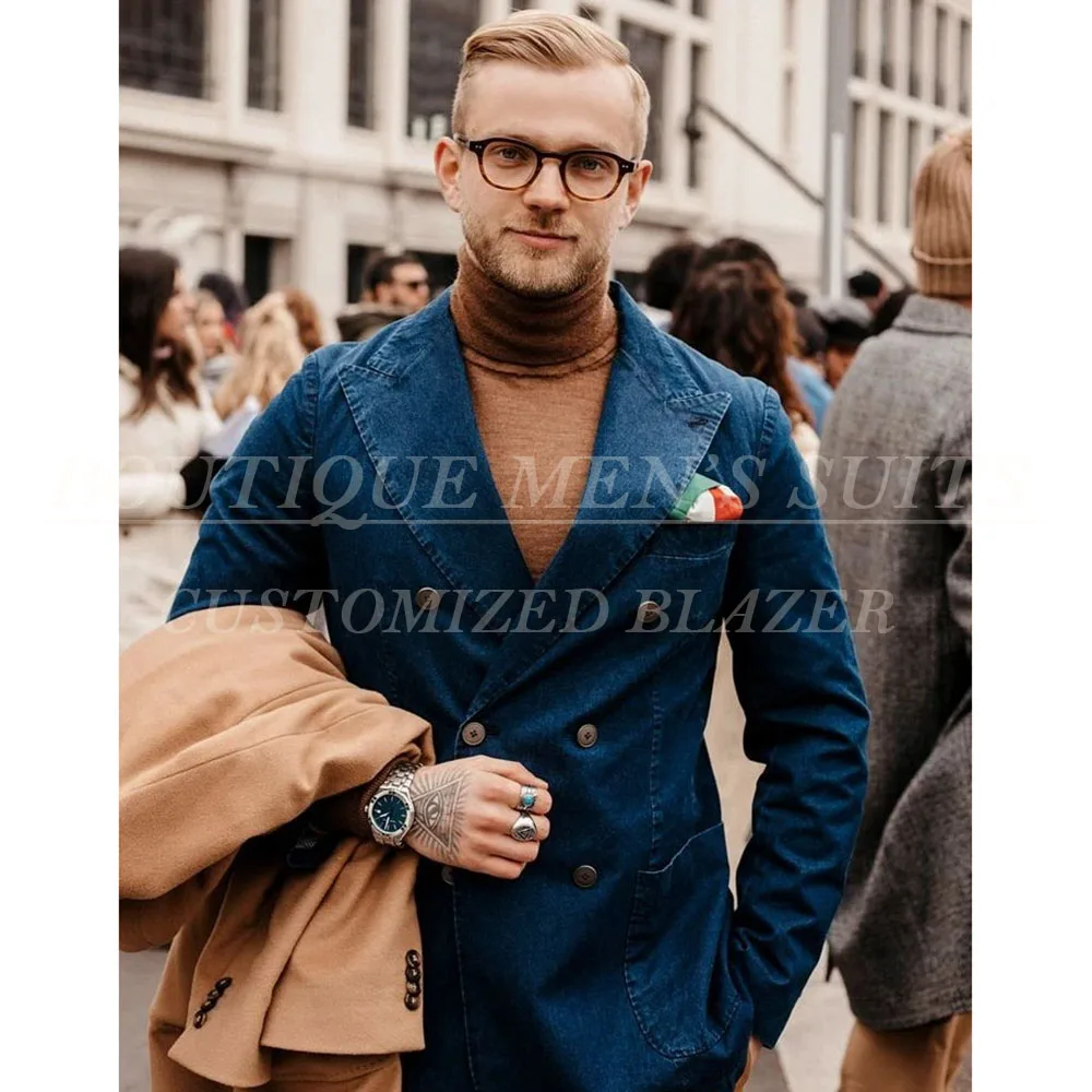 KSDN Elegant Denim Men's Suits 2025 Fashion Double Breasted Peak Lapel Slim Fit Male Clothing High Quality 2 Piece Jacket Pants
KSDN Elegant Denim Men's Suits 2025 Fashion Double Breasted Peak Lapel Slim Fit Male Clothing High Quality 2 Piece Jacket Pants