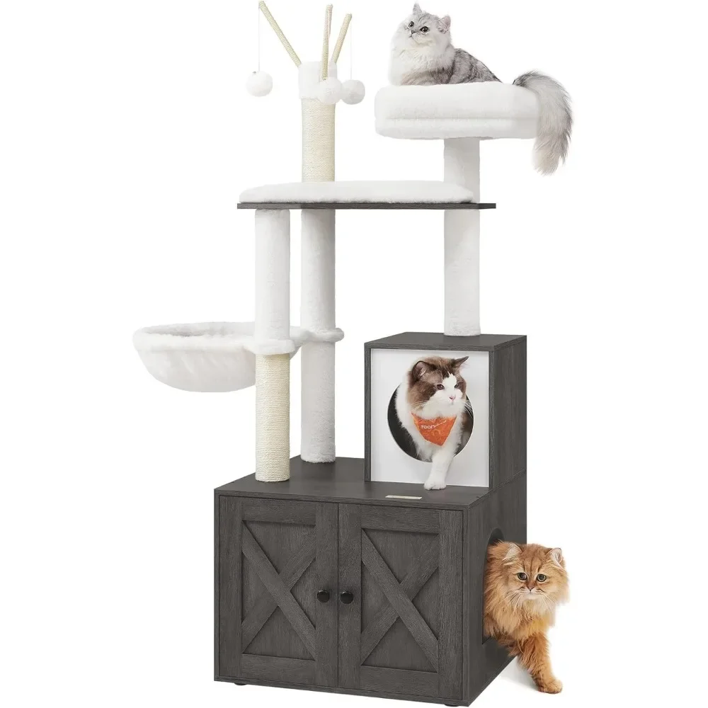 Cat Tree with Litter Box Enclosure, 2-in-1 Modern Cat Tower, 55.1-Inch Cat Condo with Scratching Posts, Removable Pompom Sticks
Cat Tree with Litter Box Enclosure, 2-in-1 Modern Cat Tower, 55.1-Inch Cat Condo with Scratching Posts, Removable Pompom Sticks