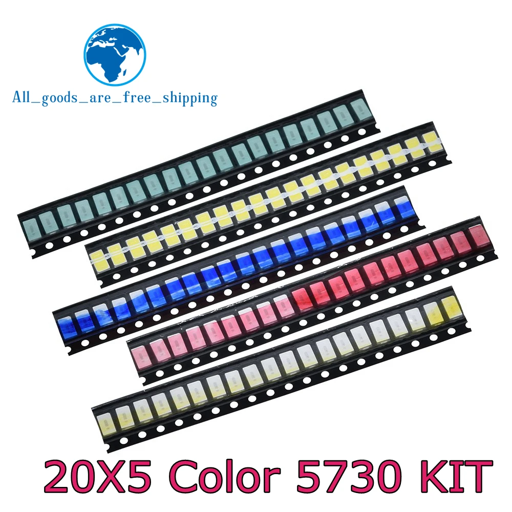 100pcs=5 colors x 20pcs SMD 5730 5630 LED Diode Assortment KIT LED Diode Kit Green / RED / White / Blue / Yellow
100pcs=5 colors x 20pcs SMD 5730 5630 LED Diode Assortment KIT LED Diode Kit Green / RED / White / Blue / Yellow