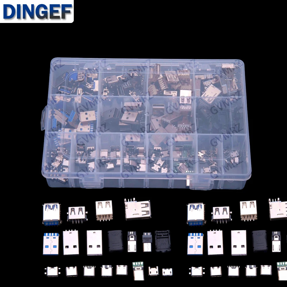 16Values 180PCS 2.0 Female Mini Connector Recessed Board MICRO Connector Kit Type A/Type C 3.0 Male USB Type A/Type C
16Values 180PCS 2.0 Female Mini Connector Recessed Board MICRO Connector Kit Type A/Type C 3.0 Male USB Type A/Type C