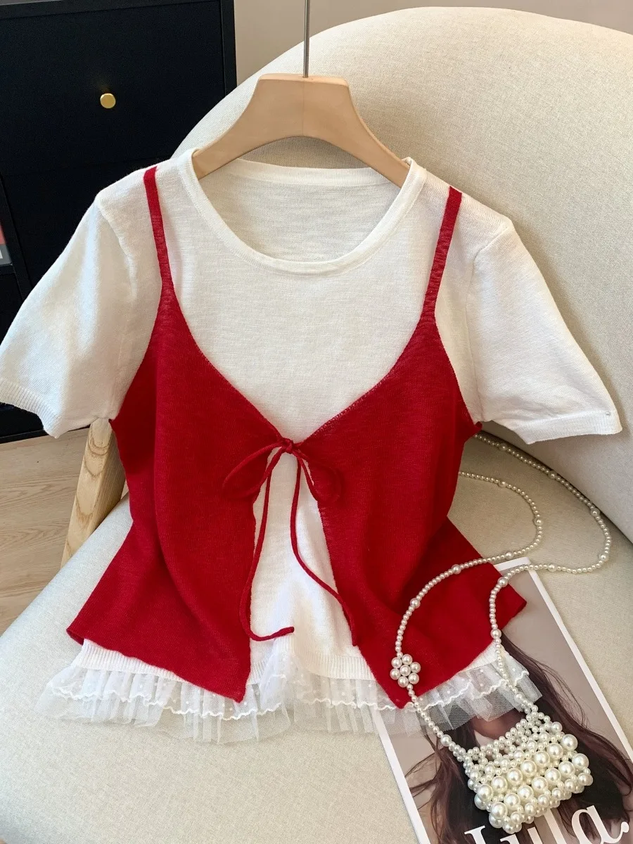 Dopne Lace Trim ort Sve T-irt Women's Summer Gentle Unique Beautiful Loose Top Korean Sle round Ne Basic Fit
Dopne Lace Trim ort Sve T-irt Women's Summer Gentle Unique Beautiful Loose Top Korean Sle round Ne Basic Fit