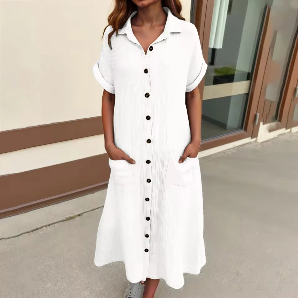 Women Casual Solid Color Shirts Dress Lapel V Neck Button Basic Casual Dress With Pockets Womens Summer Cotton Dresses
Women Casual Solid Color Shirts Dress Lapel V Neck Button Basic Casual Dress With Pockets Womens Summer Cotton Dresses