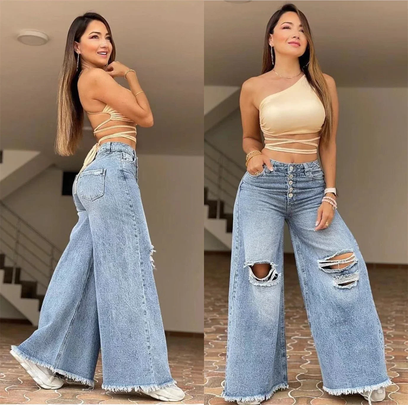 Women's XS-XL size 2024 Summer New High Waist Retro Loose Hole Wide Leg Pants Light Color Washed New Jeans Women's Pants jeans
Women's XS-XL size 2024 Summer New High Waist Retro Loose Hole Wide Leg Pants Light Color Washed New Jeans Women's Pants jeans