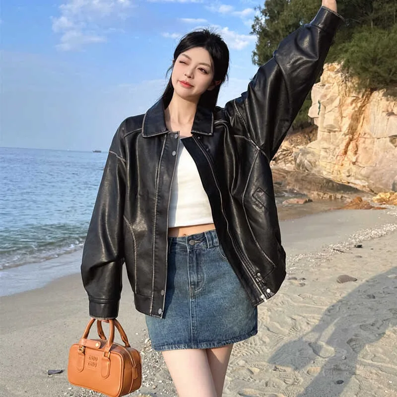 Women's Spring Coat Leather Jackets for Women Fashion Faux Leather Women's Jacket Brown Leather Jacket Black Leatherette Coat
Women's Spring Coat Leather Jackets for Women Fashion Faux Leather Women's Jacket Brown Leather Jacket Black Leatherette Coat