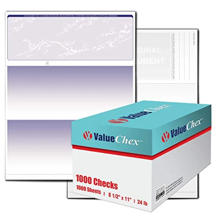 VersaCheck ValueChex - 1000 Blank Business Voucher Checks - Blue Prestige - 1000 Sheets Form #1000 - Check on Top
VersaCheck ValueChex - 1000 Blank Business Voucher Checks - Blue Prestige - 1000 Sheets Form #1000 - Check on Top