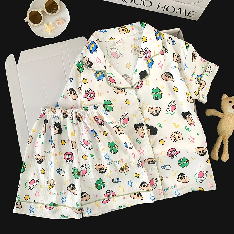 Summer Cloud Cotton shinchan Cardigan Collar Sweet Girl Home Clothes Set
Summer Cloud Cotton shinchan Cardigan Collar Sweet Girl Home Clothes Set