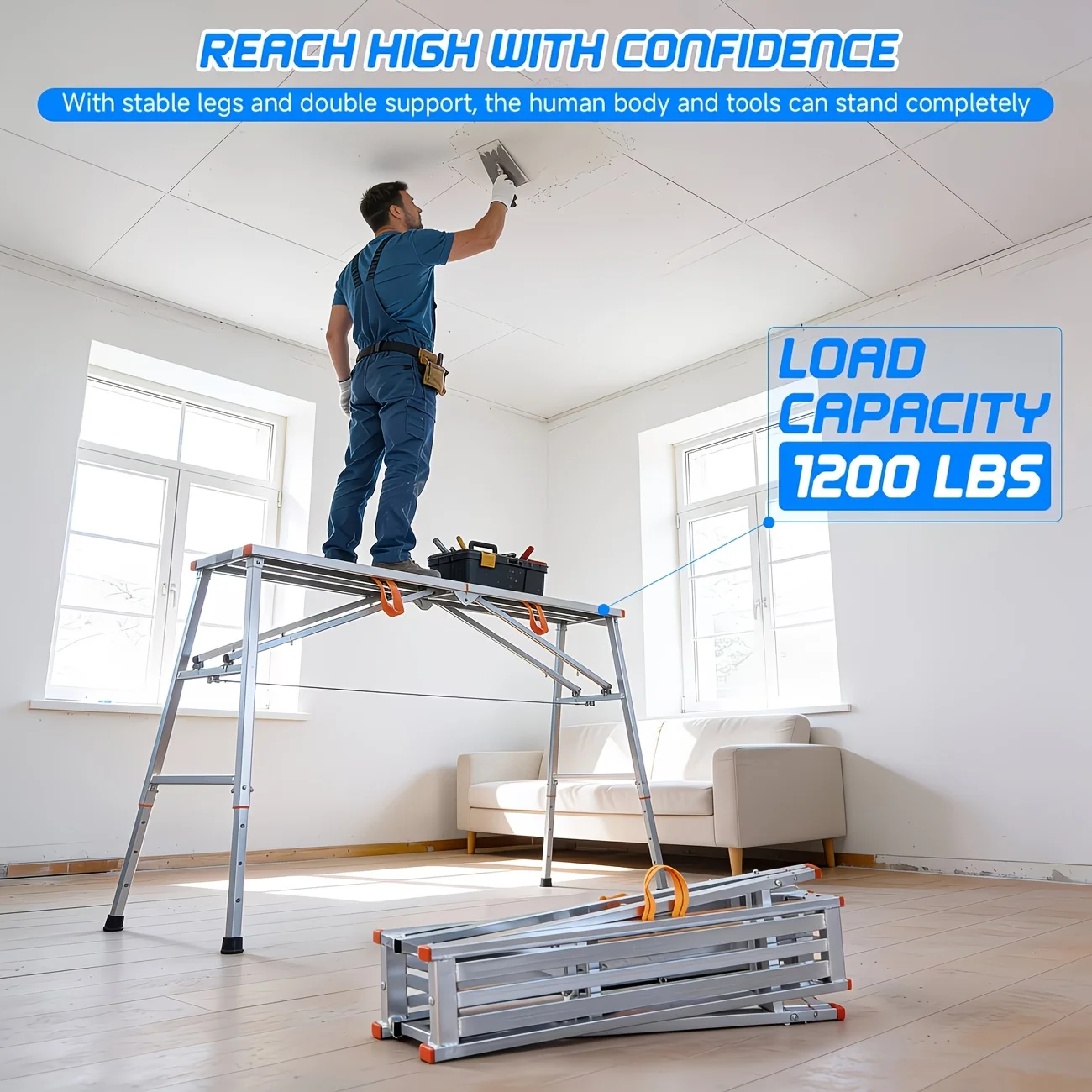 Adjustable Folding Scaffold, Portable Steel Step Stool, Stable And Portable Wall Stool, 1200 Lb Capacity, 39-79"L X 11.8"W X 35-60"H, Suitable for Home Renovation, RV Cleaning, Painting, Car Washing, Decorating
Adjustable Folding Scaffold, Portable Steel Step Stool, Stable And Portable Wall Stool, 1200 Lb Capacity, 39-79"L X 11.8"W X 35-60"H, Suitable for Home Renovation, RV Cleaning, Painting, Car Washing, Decorating
