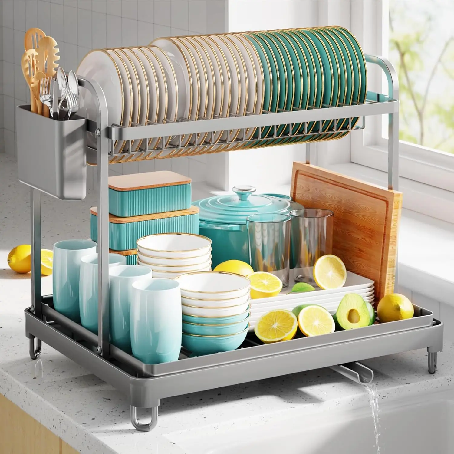 2-Tier Dish Drying Rack - Stainless Steel Dish Rack With Cutlery & Utensil Holders For Kitchen Counter, Sink Organization And St
2-Tier Dish Drying Rack - Stainless Steel Dish Rack With Cutlery & Utensil Holders For Kitchen Counter, Sink Organization And St