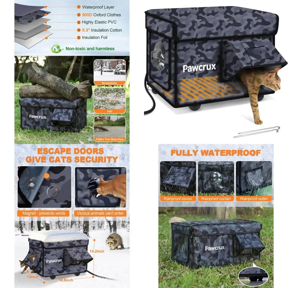 Уличный зимний изолированный кошачий домик с подогревом и безопасным входом для бродячих кошек
Уличный зимний изолированный кошачий домик с подогревом и безопасным входом для бродячих кошек